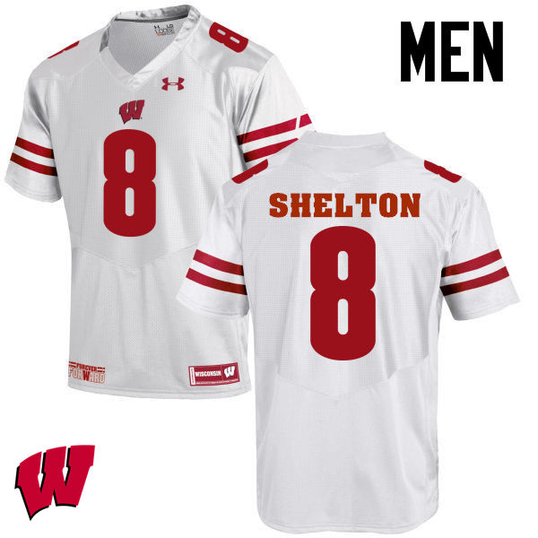 Men Wisconsin Badgers #8 Sojourn Shelton College Football Jerseys-White - Click Image to Close